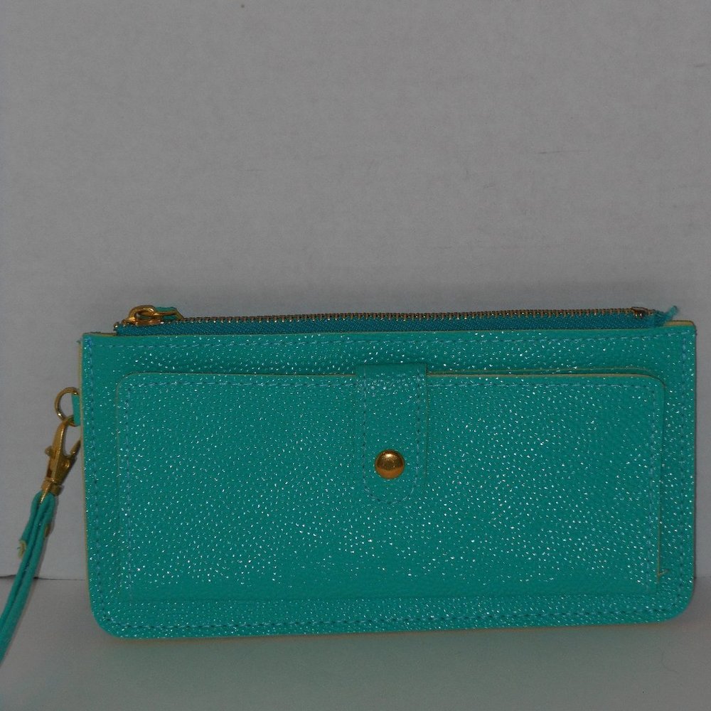 NUCOLLECTIONS TEAL FAUX LEATHER WRISTLET